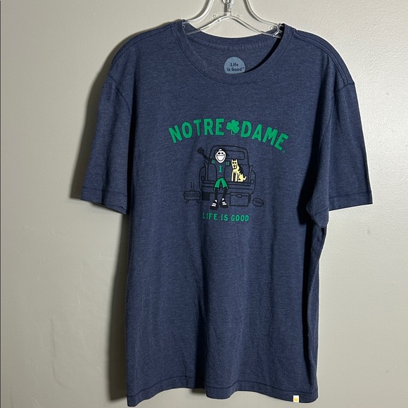 Life Is Good Other - Life is Good Notre Dame Football Tailgating Dog T-Shirt Navy Blue Size Medium